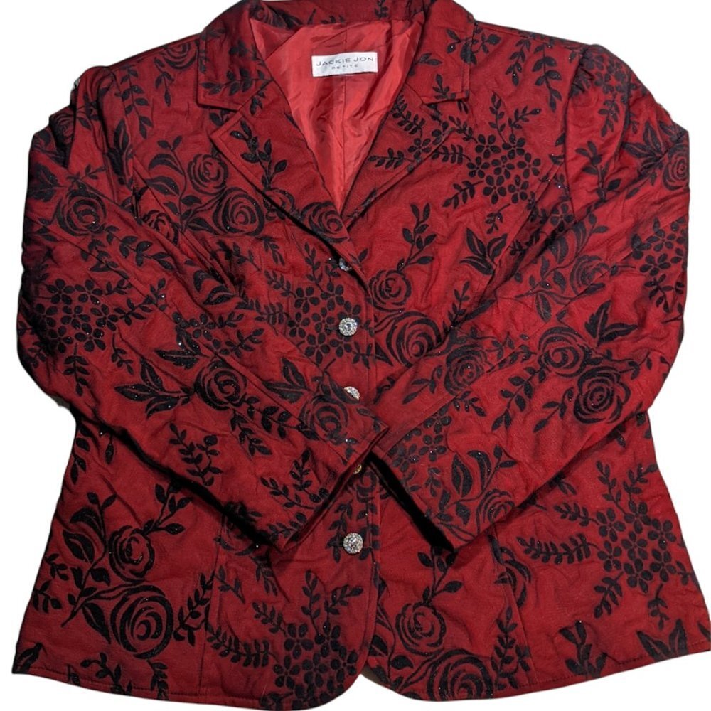 Vintage Jackie Jon Womens Size Petite Dressy Blazer Jacket Petite Red Black